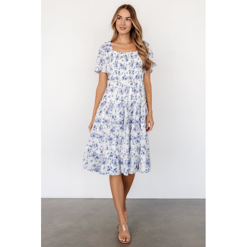 Lilla Tiered Midi Dress | Off-White + Blue Floral