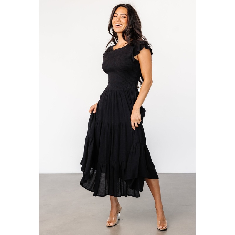 Loretta Smocked Midi Dress | Black