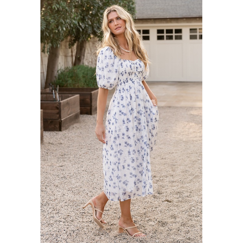 Luca Dress | White + Blue Floral