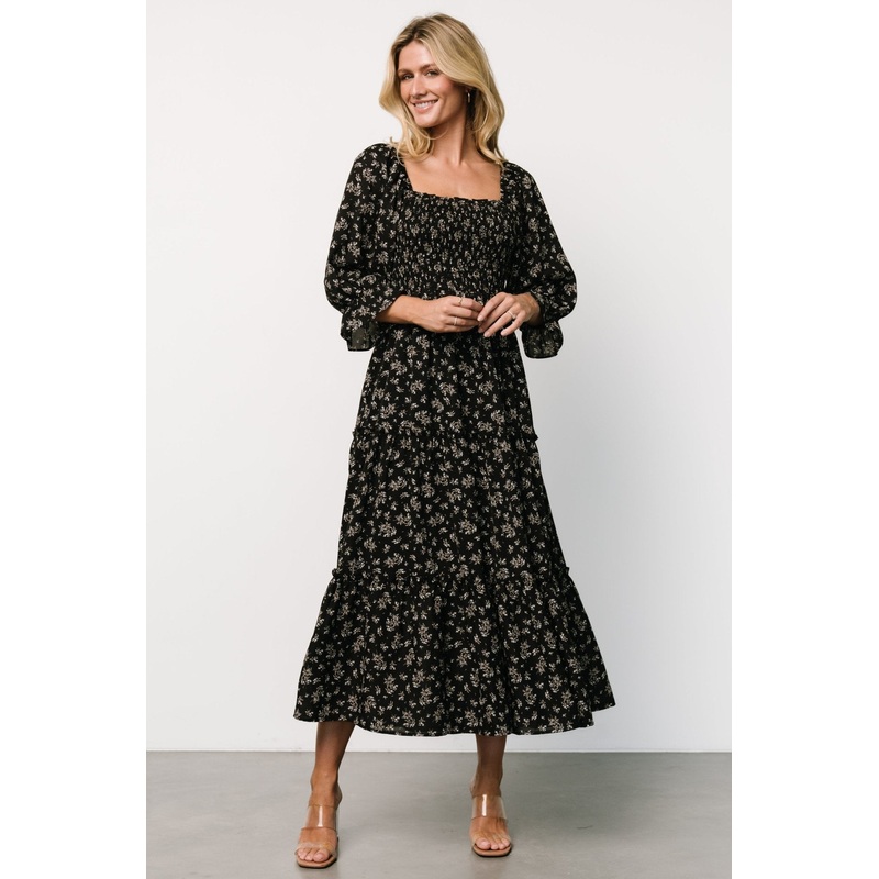 Margareta Tiered Dress | Black Floral