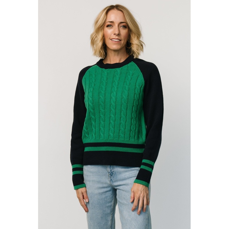 Marsha Cable Knit Sweater | Green + Navy