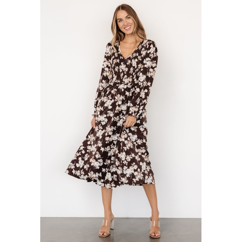 Matilda Smocked Midi Dress | Brown Floral