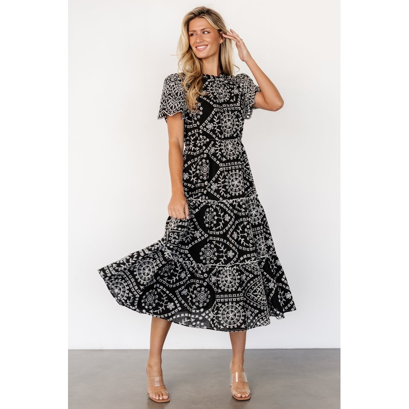 Mirabel Eyelet Midi Dress | Black + White