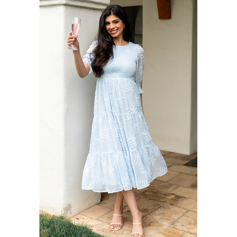 Nellie Smocked Midi Dress | Light Blue