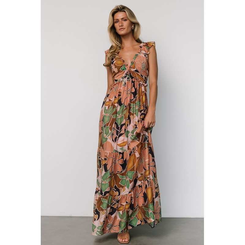 Nylah Back Tie Maxi Dress | Mocha Multi