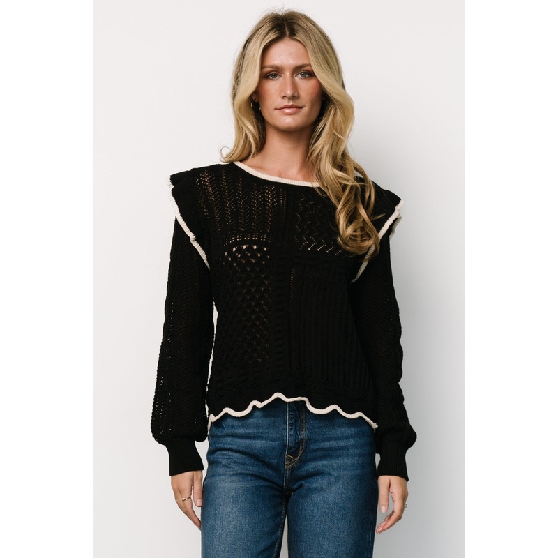 Oleya Knit Sweater Top | Black