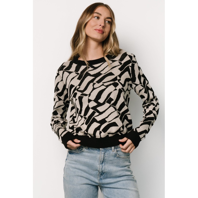 Petra Knit Sweater Top | Black + Ivory