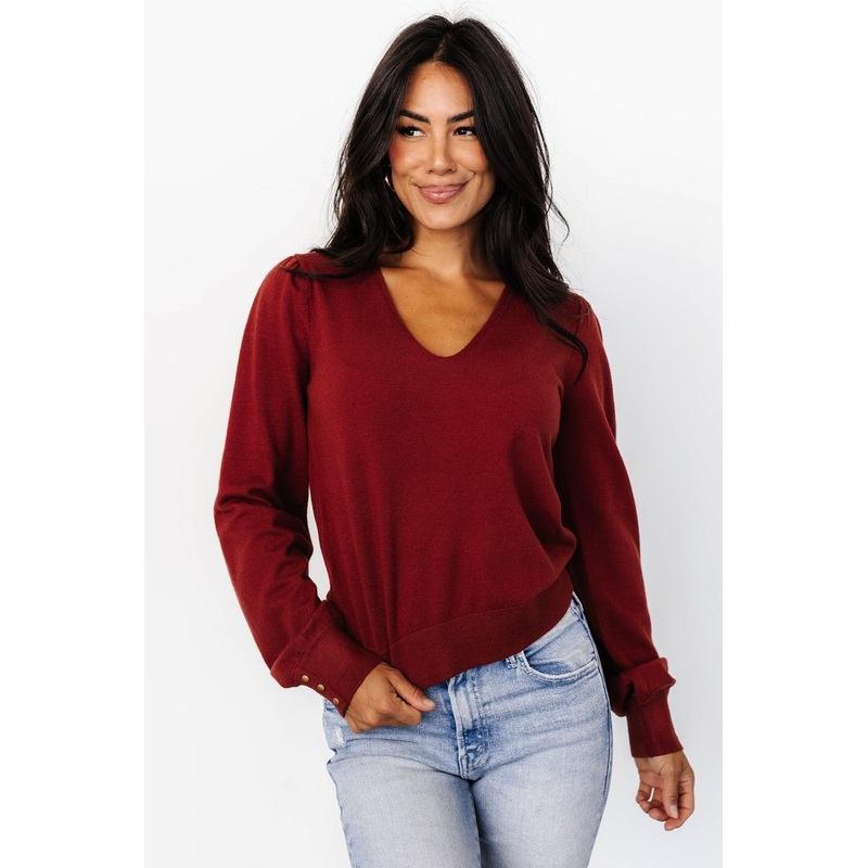Sheila V Neck Sweater Top | Brick