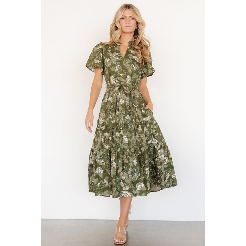 Adara Midi Dress | Olive Floral