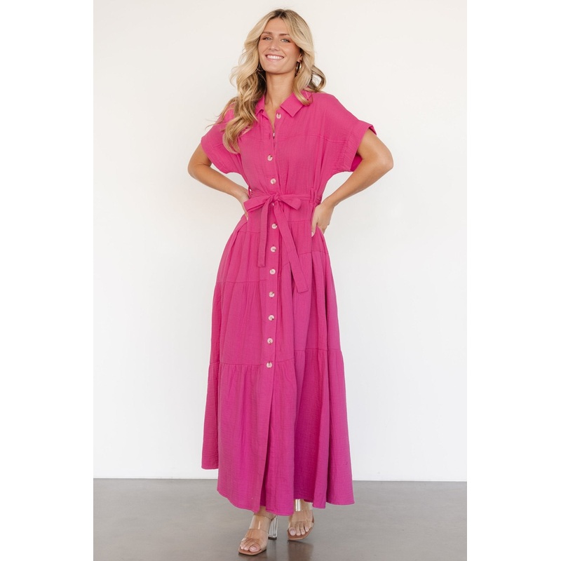 Aizey Button Up Maxi Dress | Pink