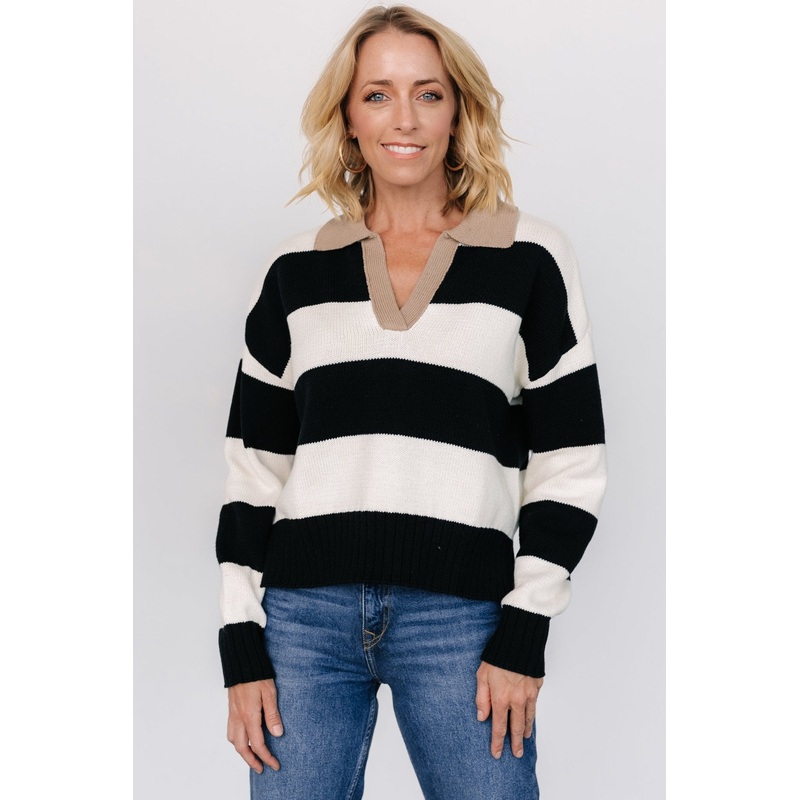 Alec Striped Sweater | Black + Ivory