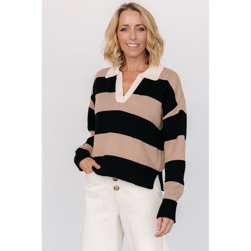 Alec Striped Sweater | Black + Mocha