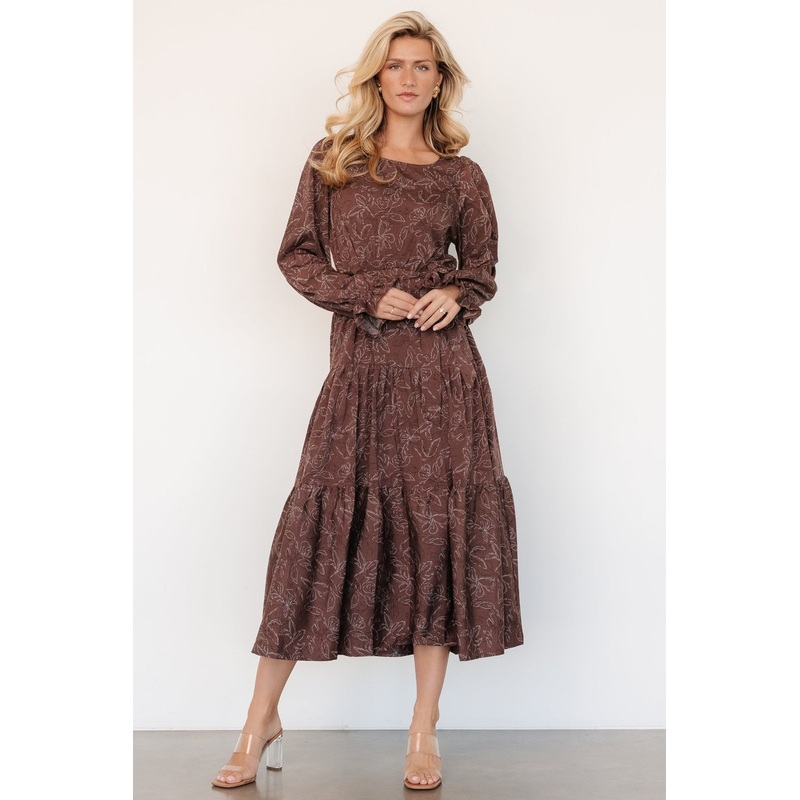 Ashlyn Long Sleeve Dress | Brown Print