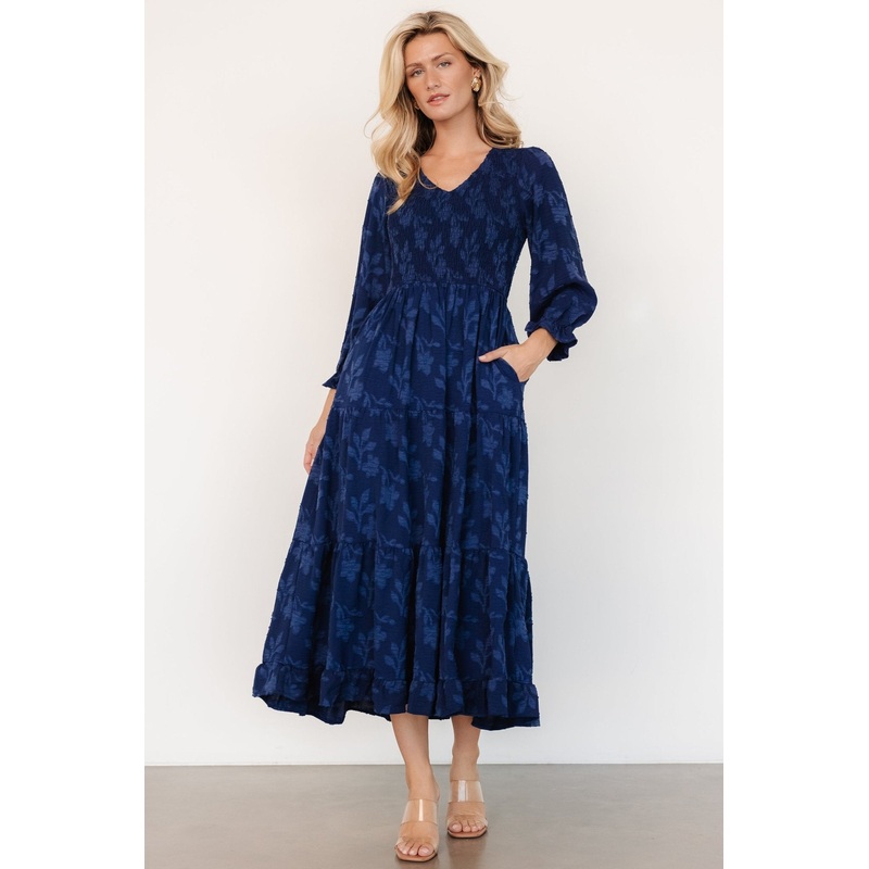 Aubrey Smocked Midi Dress | Navy Floral