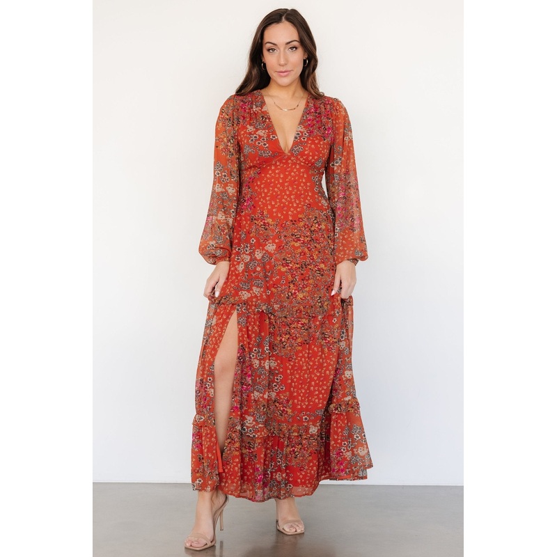 Bowman Deep V Maxi Dress | Rust Multi