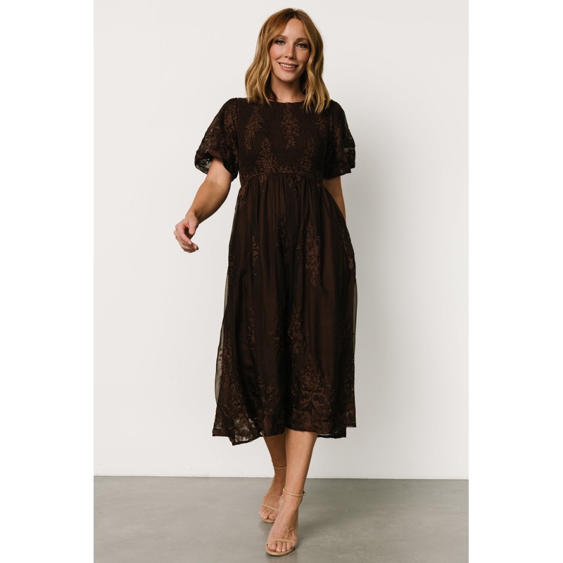 Corrine Embroidered Midi Dress | Brown