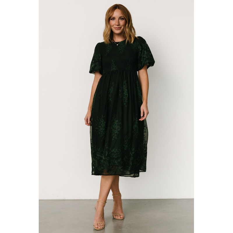 Corrine Embroidered Midi Dress | Emerald
