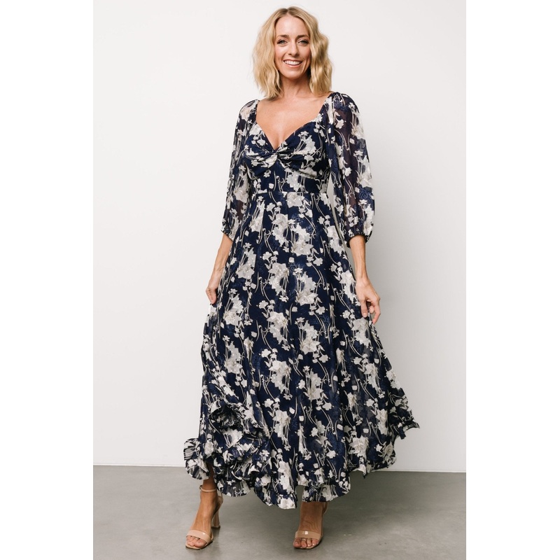 Estefania Maxi Dress | Navy + Off White Floral