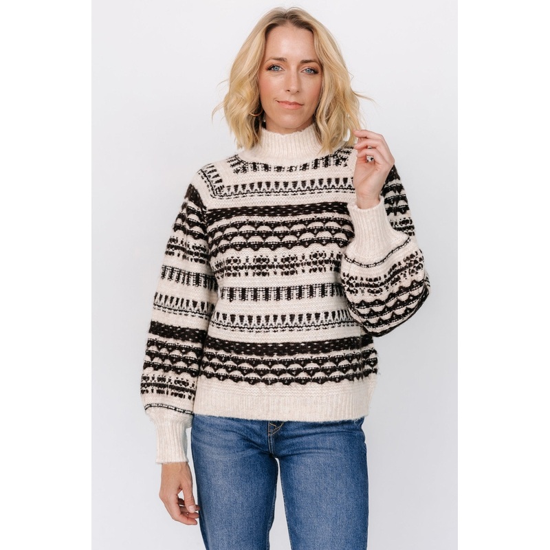 Guadalupe Mock Neck Sweater | Ivory + Chocolate