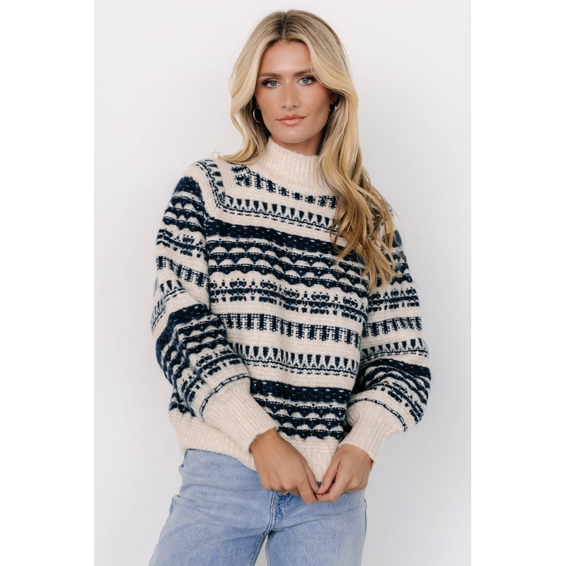 Guadalupe Mock Neck Sweater | Ivory + Navy