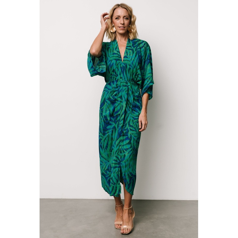Janessa Midi Dress | Green + Blue Print