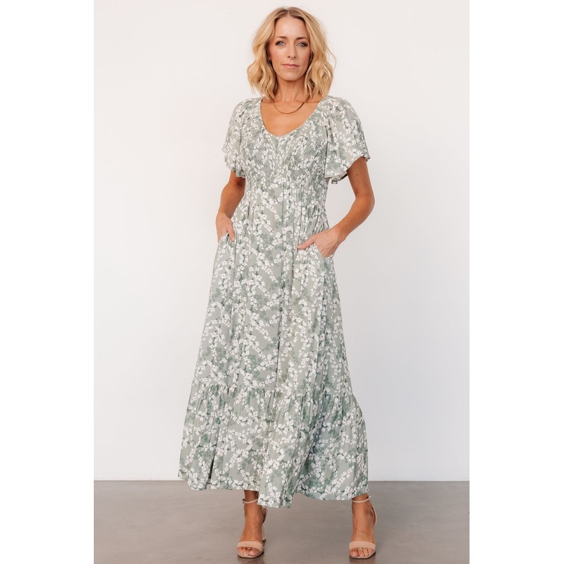 Joanie Smocked Dress | Sage + Off White Floral