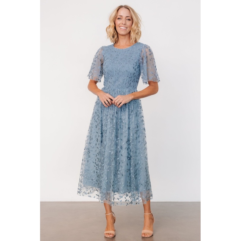 Kendra Embroidered Dress | Dusty Blue