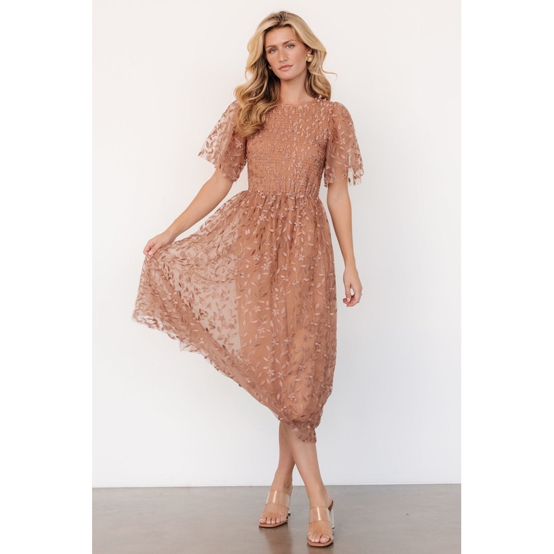 Kendra Embroidered Dress | Nude Rose
