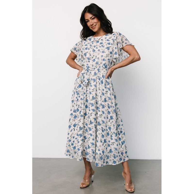 Laurel Midi Dress | Off-White + Blue Floral