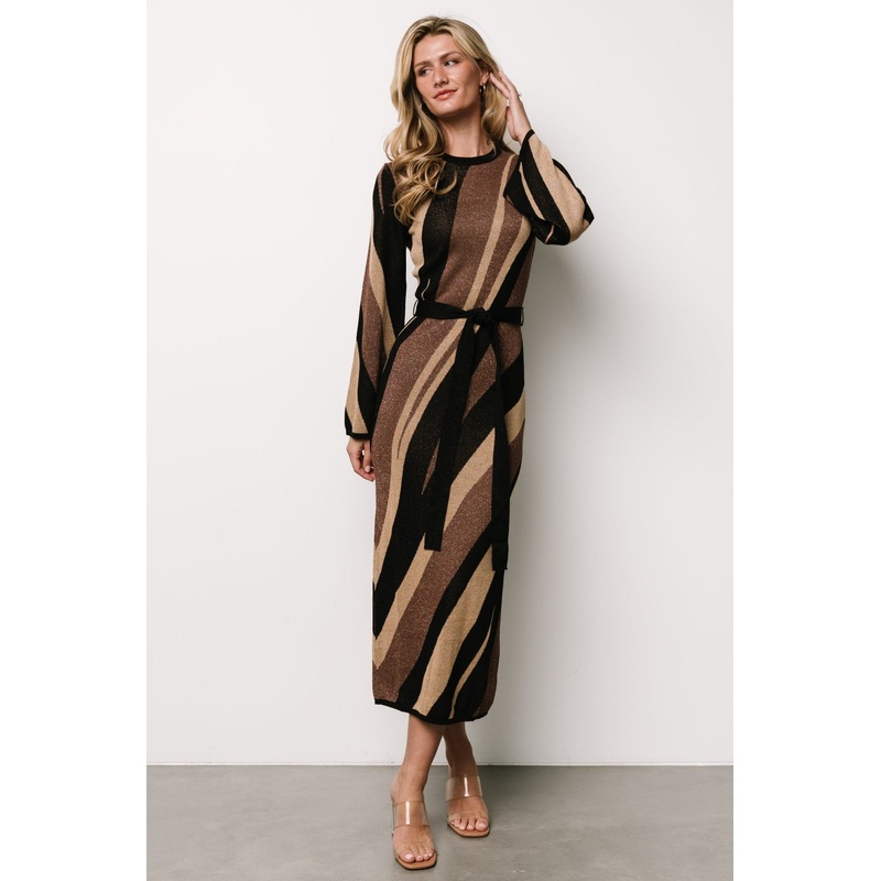 Leigh Sweater Dress | Brown Multi Print