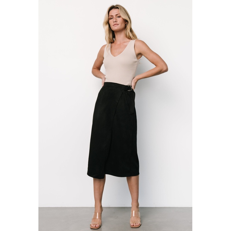 Malika Faux Wrap Skirt | Black