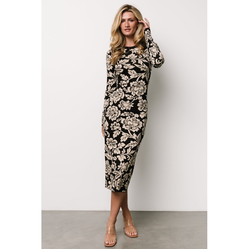 Marci Sweater Dress | Black + Ivory Floral