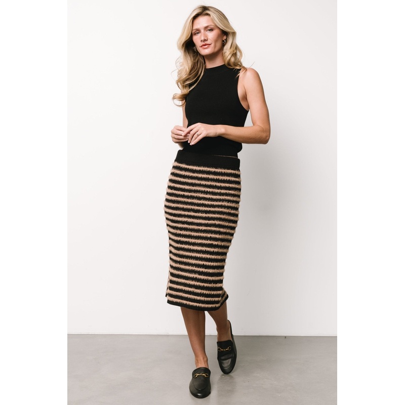 Mitzi Knit Midi Skirt | Black + Camel
