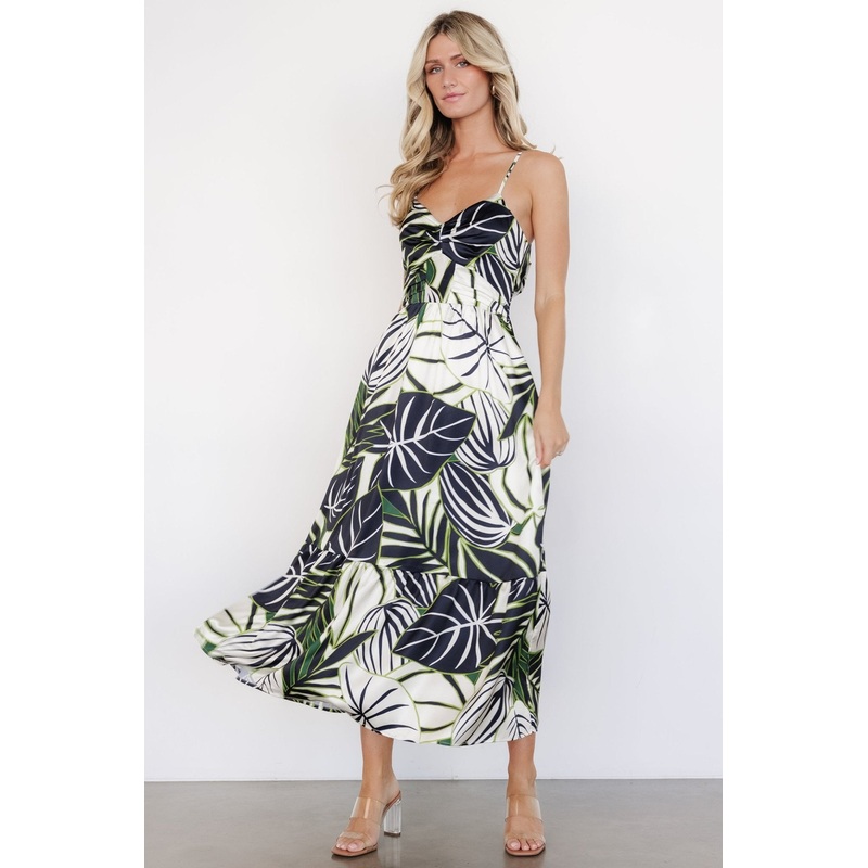 Norita Tie Back Tank Dress | Black + Green Print