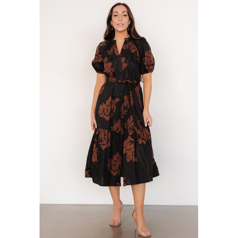 Prescott Midi Dress | Black + Brown Floral