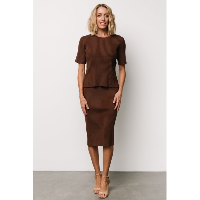 Stormi Ribbed Midi Skirt | Brown