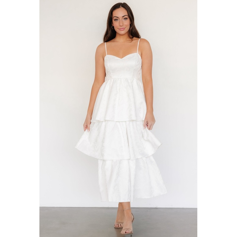 Violetta Embossed Tiered Dress | Off White