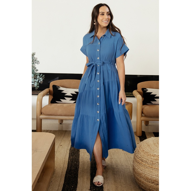 Aizey Button Up Maxi Dress | Blue