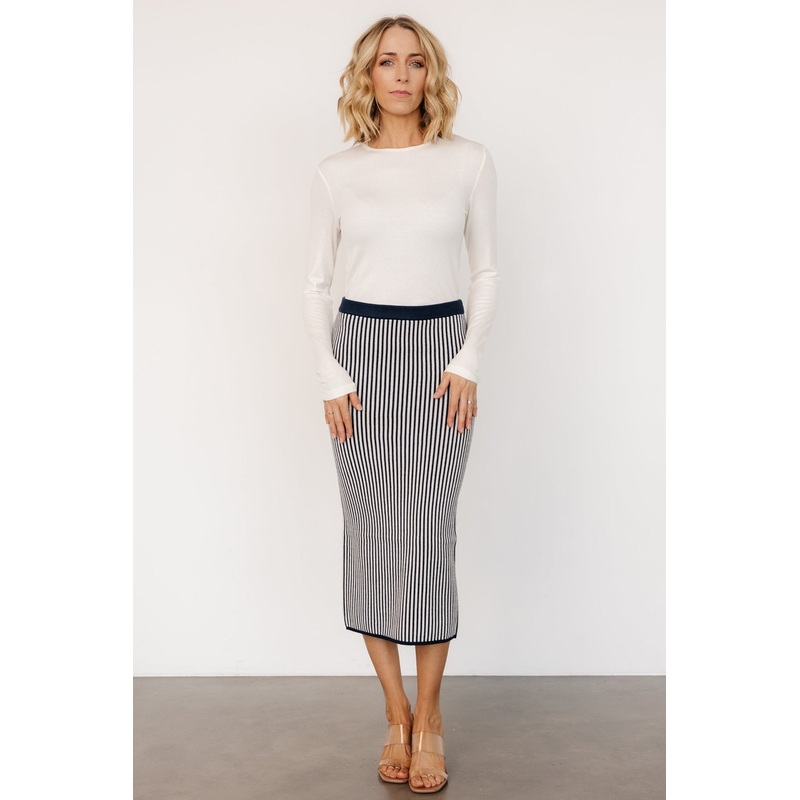 Alonso Knit Midi Skirt | Navy Stripe