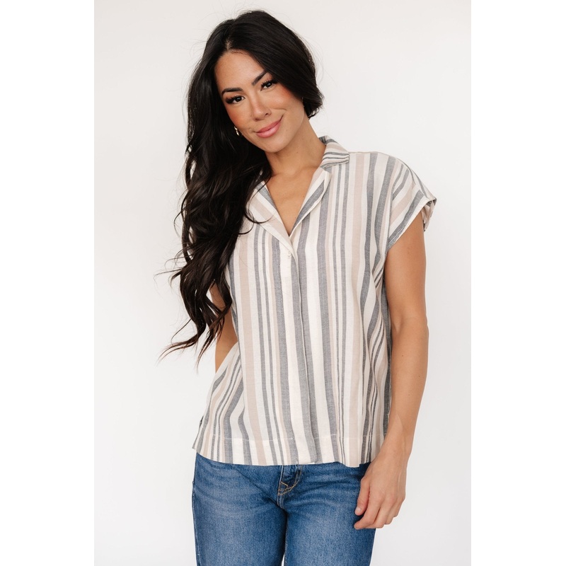 Beckett Button Top | Natural Multi Stripe