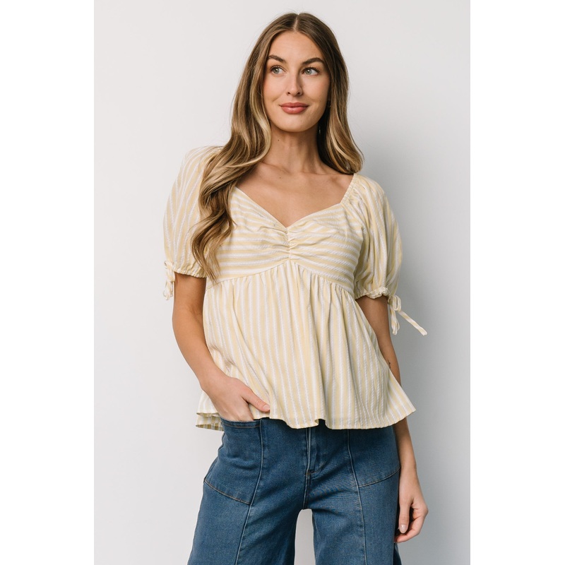 Betsy Peplum Top | Yellow + White Stripe