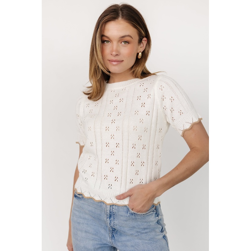 Britt Pointelle Knit Top | Ivory + Natural