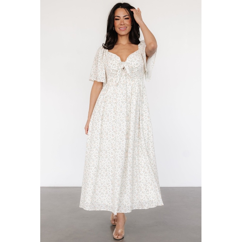 Carah Tie Dress | Off White + Gold Floral