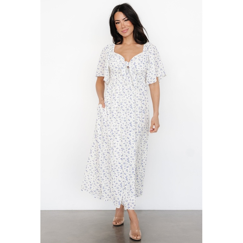 Carah Tie Dress | Off White + Lavender Floral