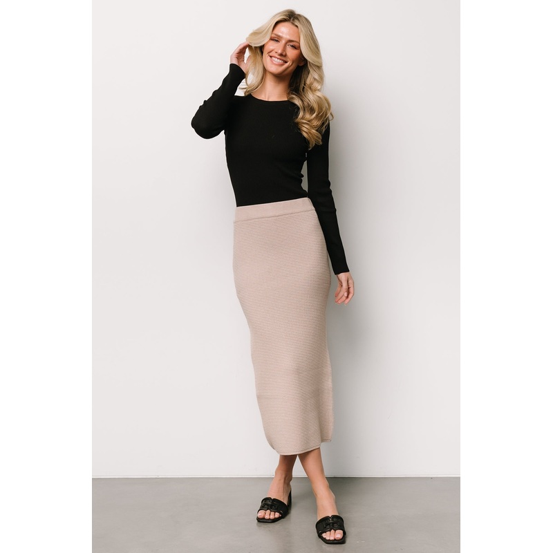 Carey Waffle Midi Skirt | Taupe