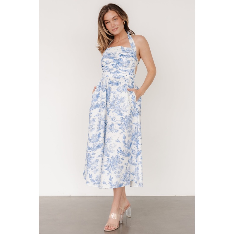 Carolyn Halter Midi Dress | White + Blue