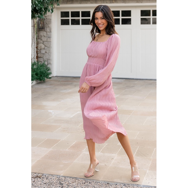 Dalton Pleated Midi Dress | Blush