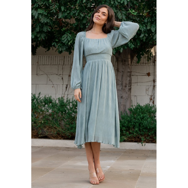 Dalton Pleated Midi Dress | Light Sage