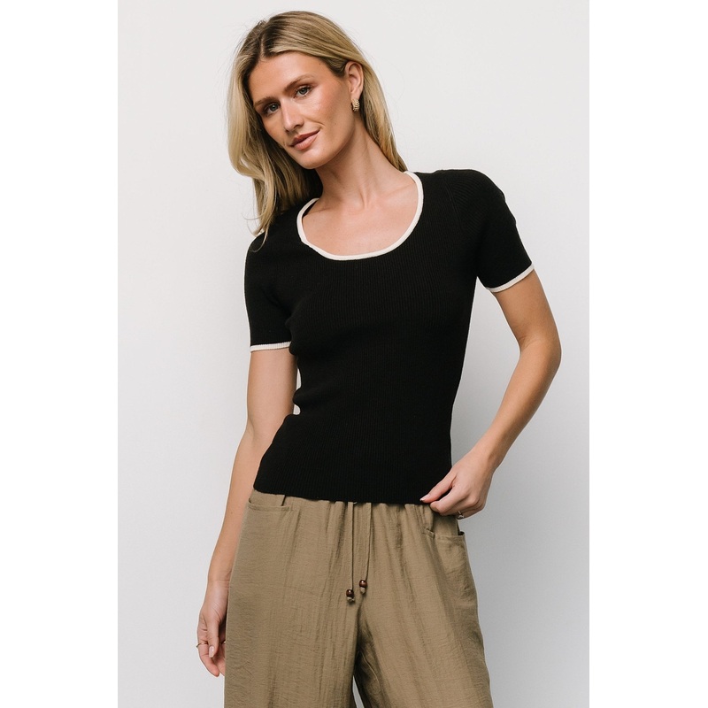 Dena Ribbed Top | Black + White