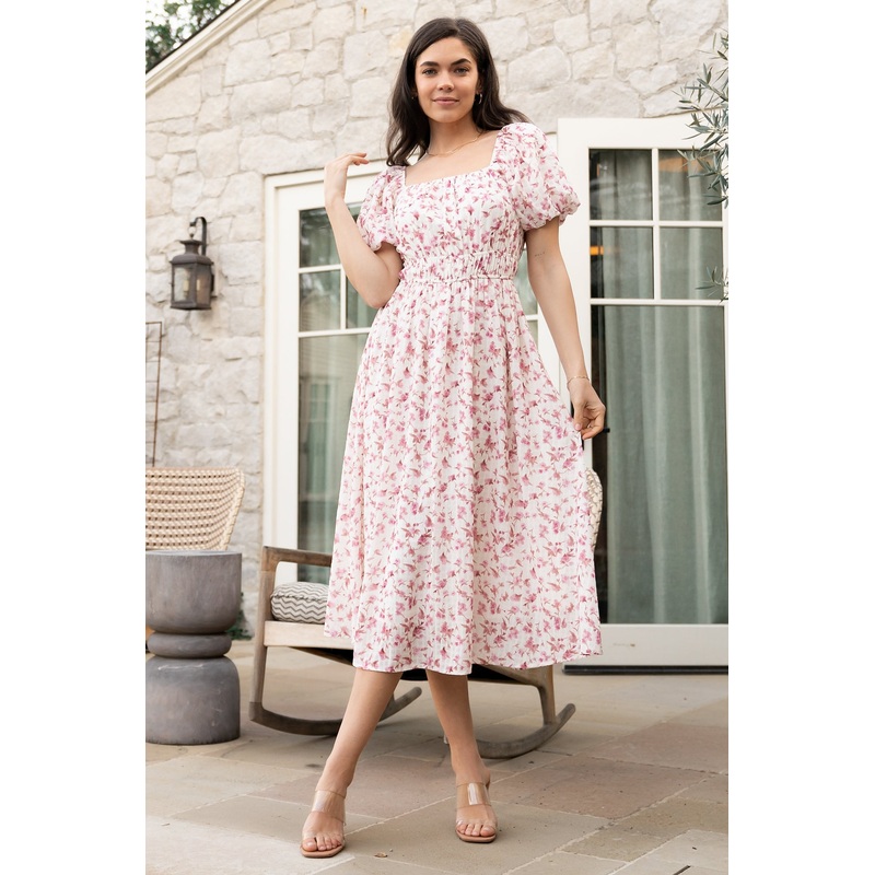 Dorine Midi Dress | Ivory + Blush Floral